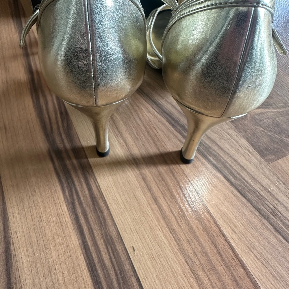 NWT Metaphor Gold Strappy Heels Sandals, Size 7 Formal Dress Wedding Dance Prom - Picture 4 of 10